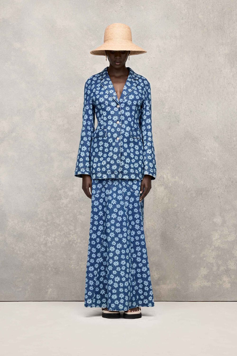 Graphic Daisy Denim Maxi Skirt